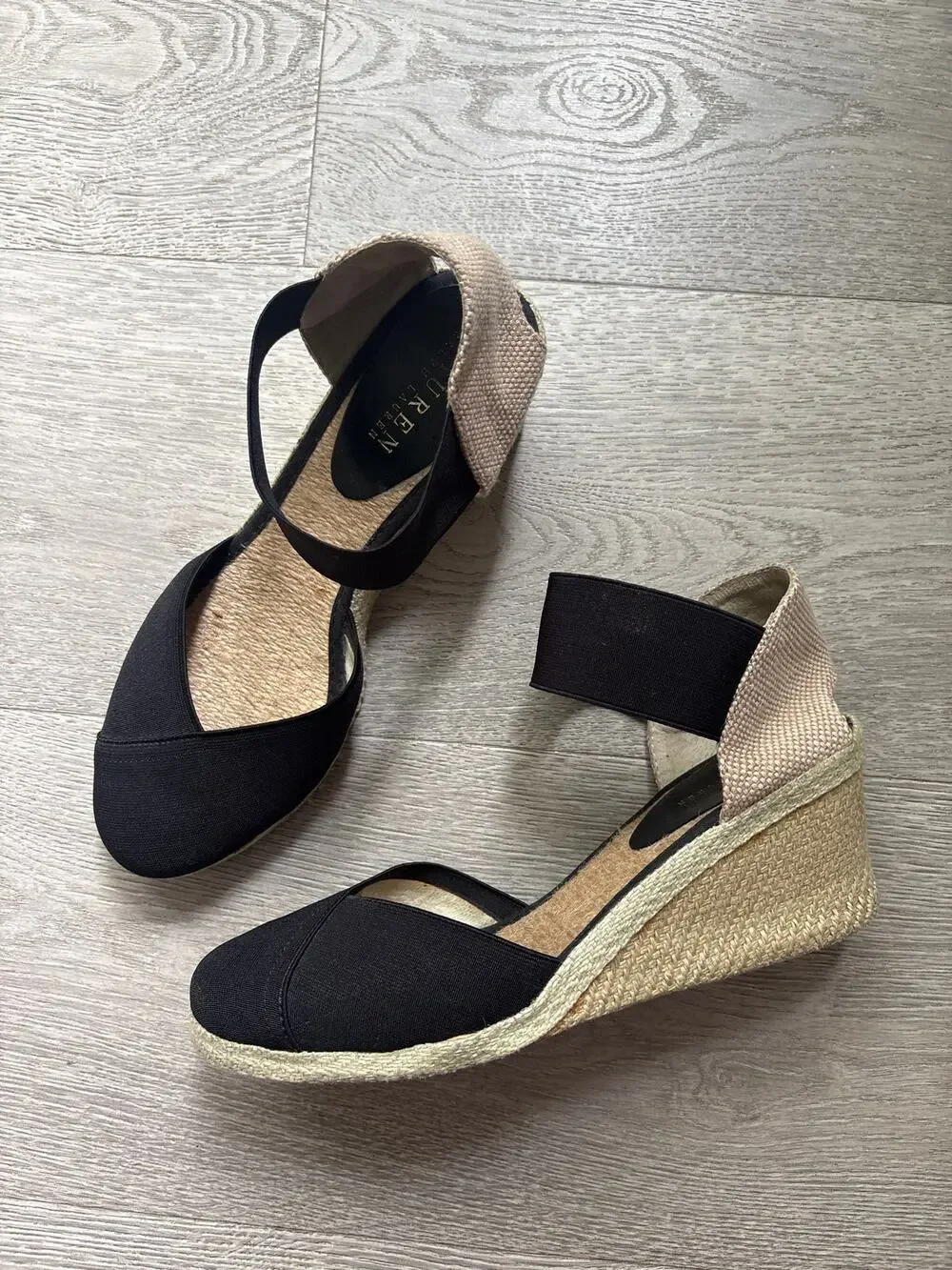 Lauren Ralph Lauren Charla Black Espadrille Wedge Sandals Size 8.5